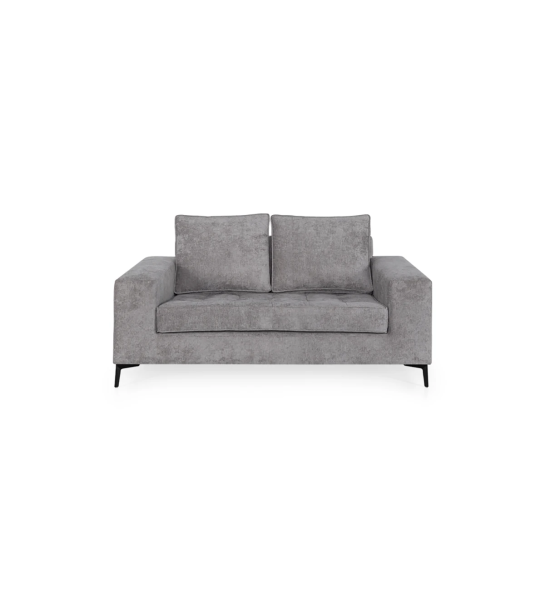 Barcelona 2-seater sofa upholstered in gray fabric, black lacquered metal feet, 165 cm.