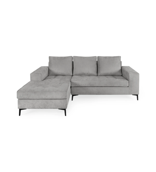 Barcelona 2-seater sofa and left chaise longue, upholstered in gray fabric, black lacquered metal feet, 226 cm.
