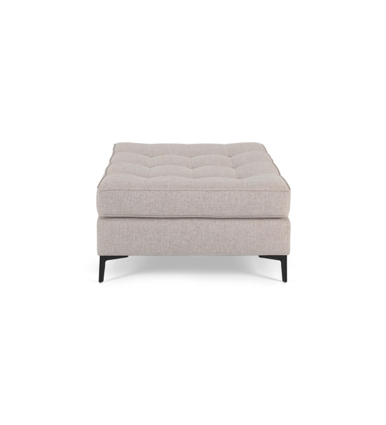Barcelona square puff, upholstered in taupe fabric, black lacquered metal feet, 85 x 85 cm.