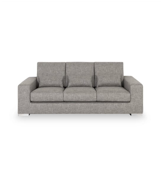 Sofá Geneve 3 lugares estofado a tecido cinzento, 224 cm.