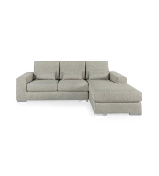 Sofá Geneve 2 lugares e chaise longue direita, estofado a tecido water green, 241 cm.