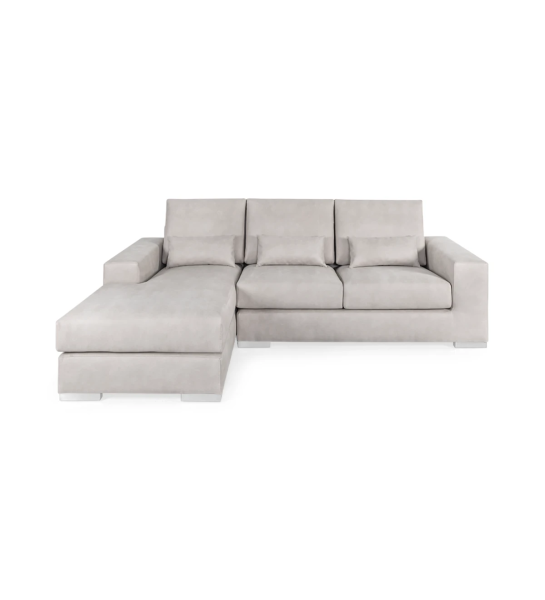 Sofá Geneve 2 lugares e chaise longue esquerda, estofado a tecido light grey, 241 cm.
