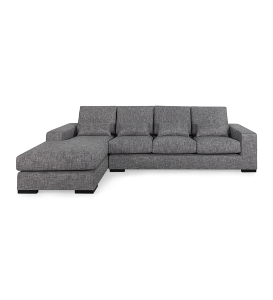 Sofá Geneve 3 plazas y chaise longue izquierda, tapizado en tela gris, 284 cm.