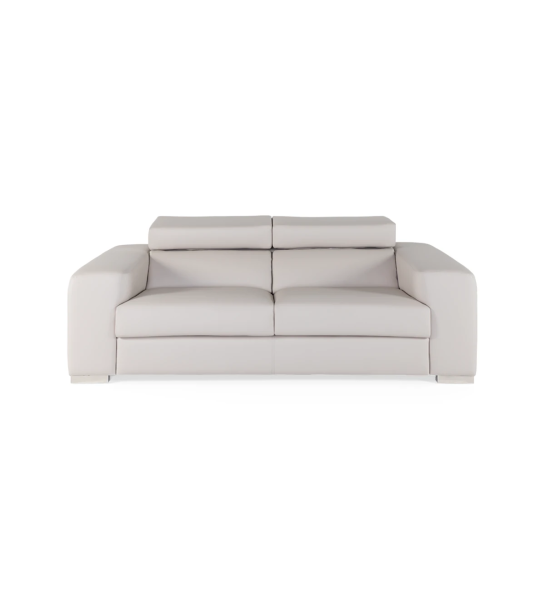 Sofá California 2 plazas tapizado en ecopiel beige, reposacabezas reclinables, 228 cm.