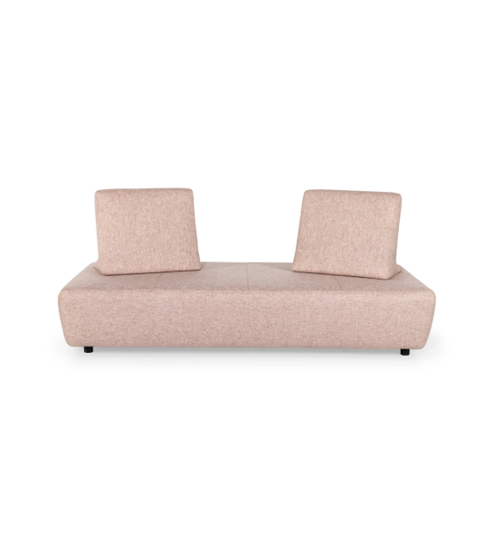 Sofá cama Florença estofado a tecido rosa, almofadas de costa amovíveis, 200 cm.