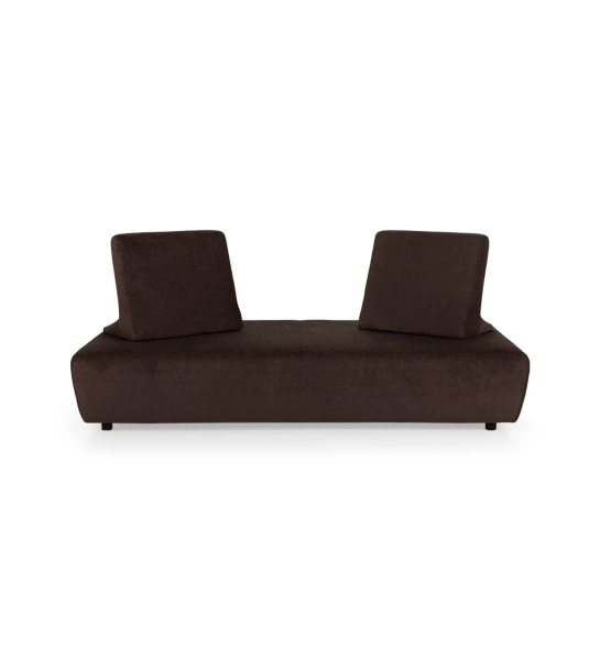 Sofá cama Florença tapizado en tela marrón, cojines respaldo desenfundables, 200 cm.