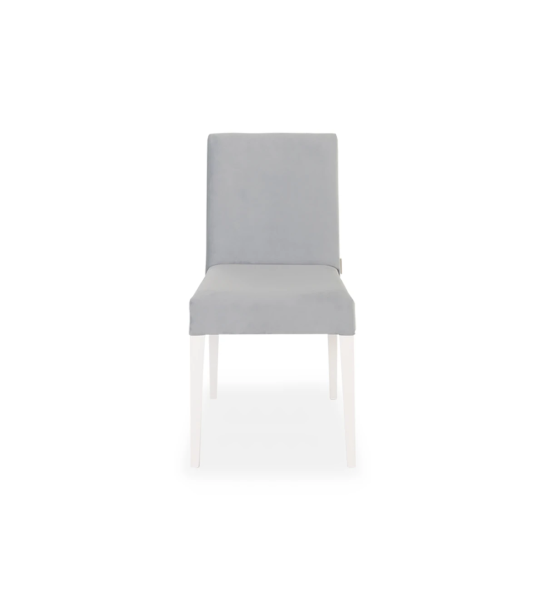 Chair upholstered in fabric, white lacquered feet.