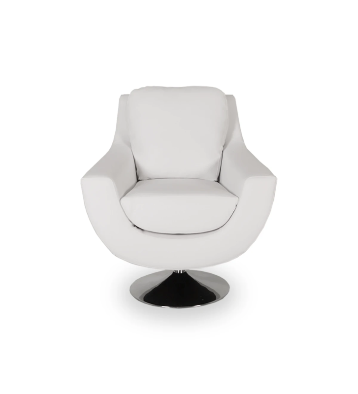 Paris swivel armchair, upholstered in white eco-leather, metal base.