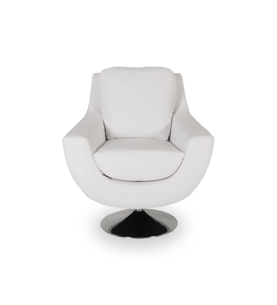 Sillón giratorio Paris, tapizado en ecopiel blanca, base de metal.