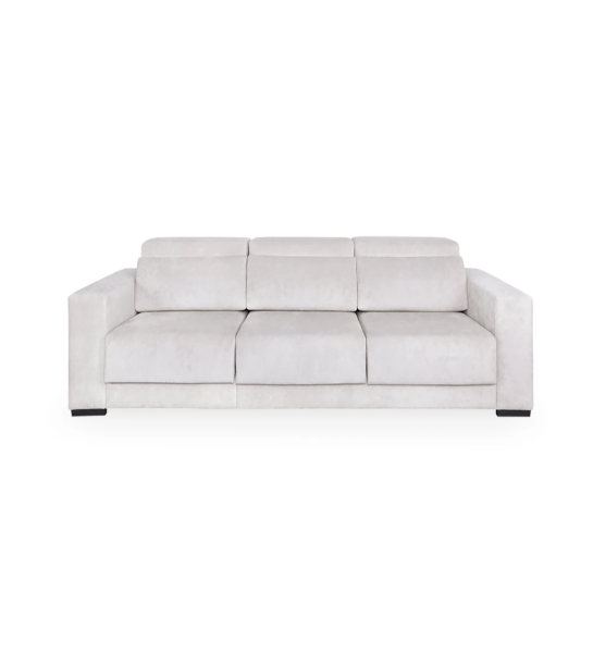 Oporto 3-seater sofa upholstered in pearl fabric, reclining headrests and sliding seats, 250 cm.