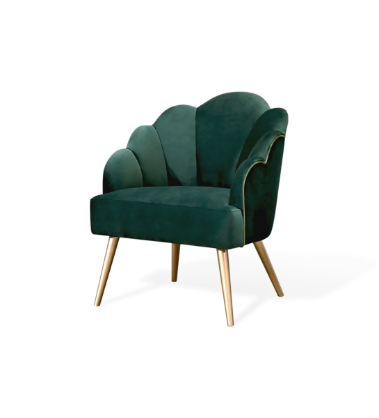 Lisboa armchair upholstered in green fabric, gold lacquered feet.