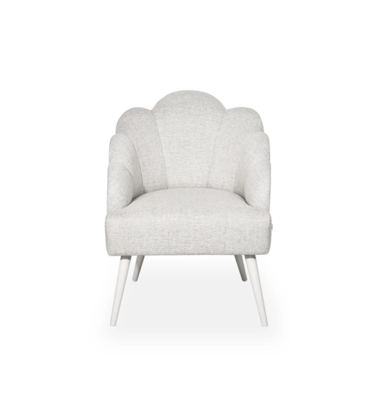 Lisboa armchair upholstered in pearl fabric, pearl lacquered feet.