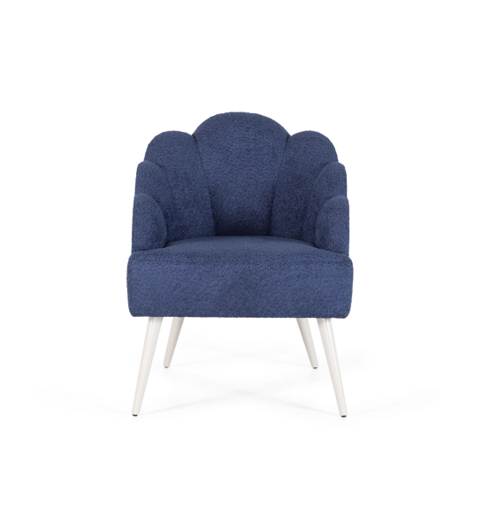 Lisboa armchair upholstered in blue fabric, pearl lacquered feet.