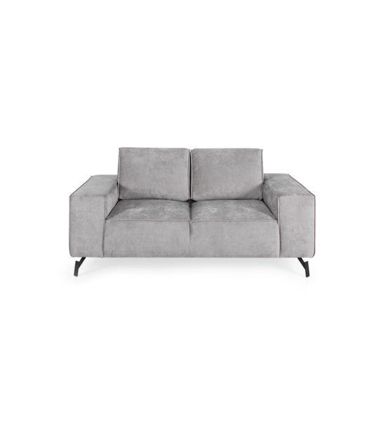 Sofá Tokyo 2 plazas tapizado en tela gris, pies en metal lacado negro, 191 cm.