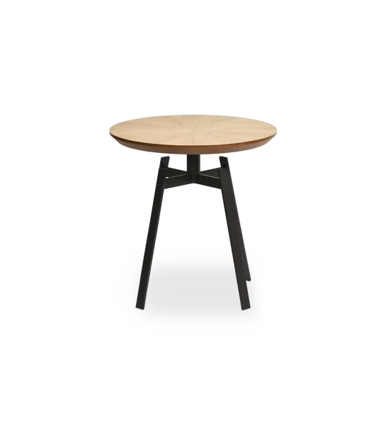 Mesa auxiliar Tokyo redonda, tapa en roble natural, pies en metal lacado negro, Ø 48,5 cm.