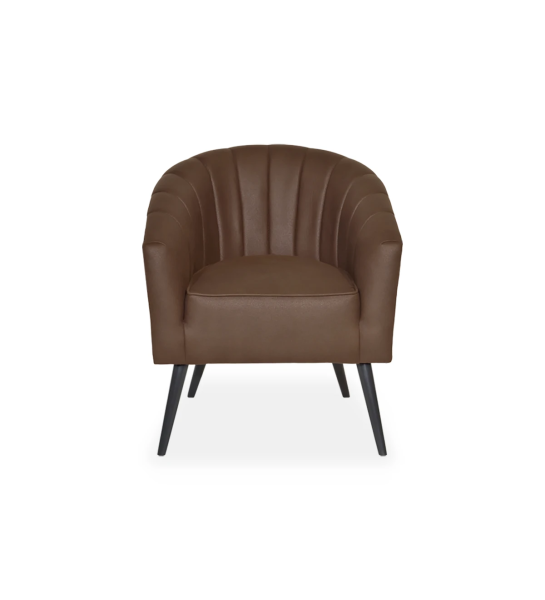 Fauteuil Tokyo recouvert en tissu marron, pieds laqués noir.