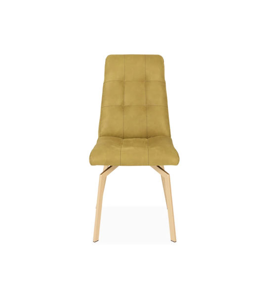 Fabric upholstered chair with gold lacquered metal feet.