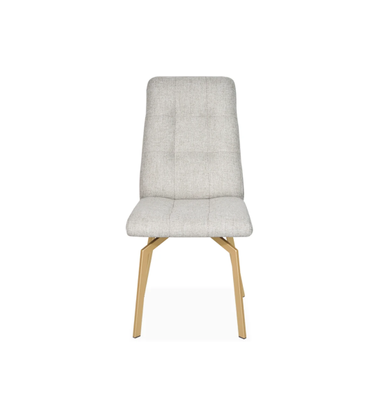 Fabric upholstered chair with gold lacquered metal feet.