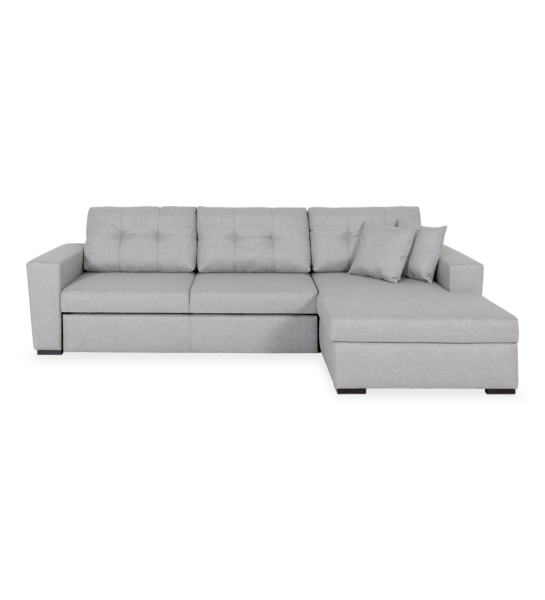 Sofá cama Macau 2 lugares e chaise longue direita, estofado a tecido light grey, 284 cm.