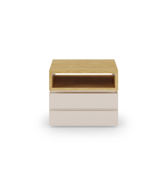 2 drawers and structure in pearl lacquer and natural oak module