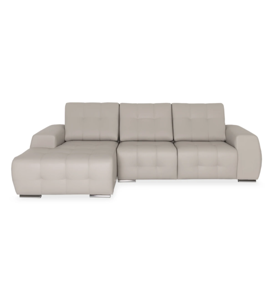 Sofá Madrid 2 lugares e chaise longue esquerda, estofado a ecopele light grey, 287 cm.