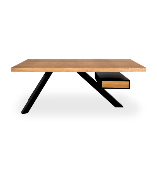 With ash wood top, drawer module and black metal foot