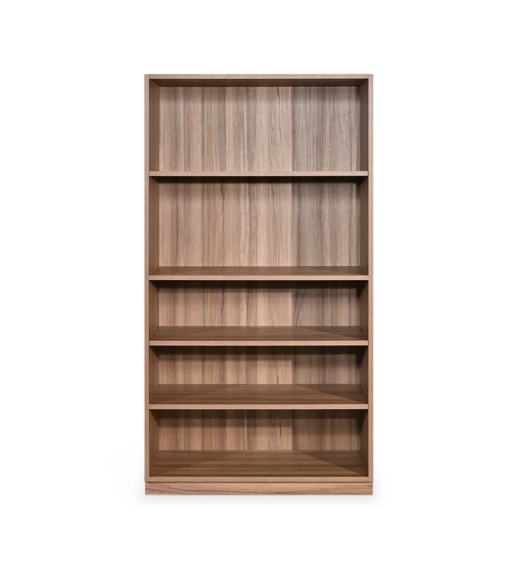 Bibliothèque basse en noyer, avec étagères amovibles.