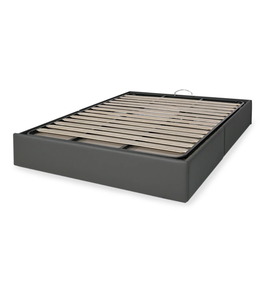 Double sommier upholstered in eco-leather, with lifting bed and 2 drawers for storage.