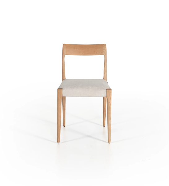 Chair in natural ash wood with fabric upholstered seat.