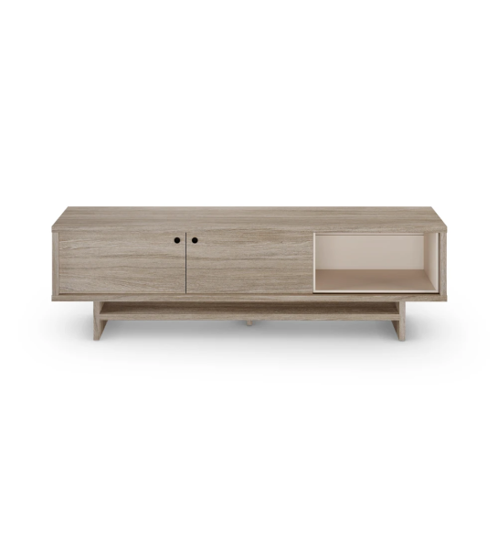 Mueble TV Dallas 2 puertas correderas y estructura en roble decapé, 195 x 57 cm.
