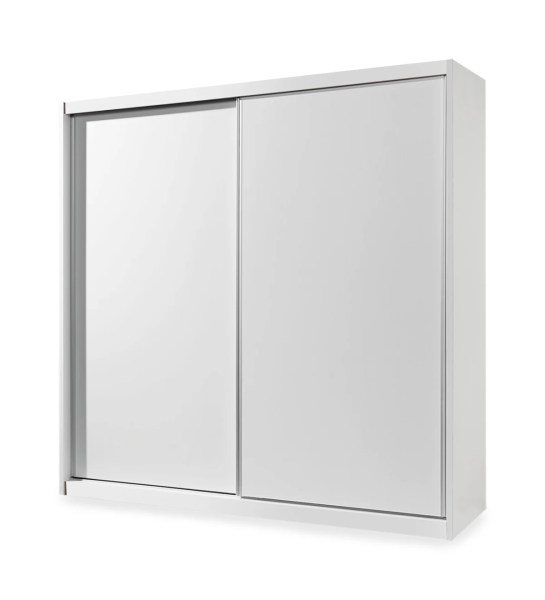 Wardrobe with 2 sliding doors, with 2 drawer module inside, white oak structure.