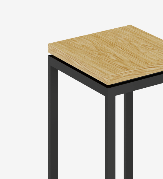 Pedestal with natural oak top and black lacquered metal feet