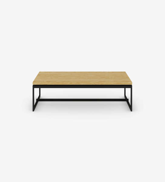 Chicago rectangular center table, natural oak top, black lacquered metal feet, 120 x 60 cm.