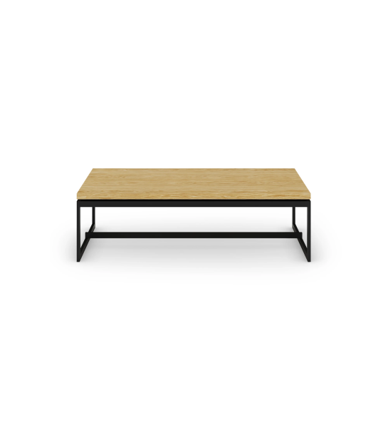 Chicago rectangular center table, natural oak top, black lacquered metal feet, 120 x 60 cm.