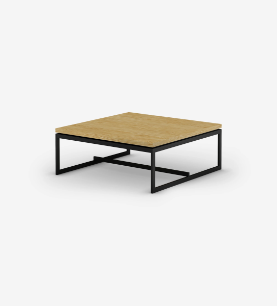 Chicago square center table, natural oak top, black lacquered metal feet, 90 x 90 cm.