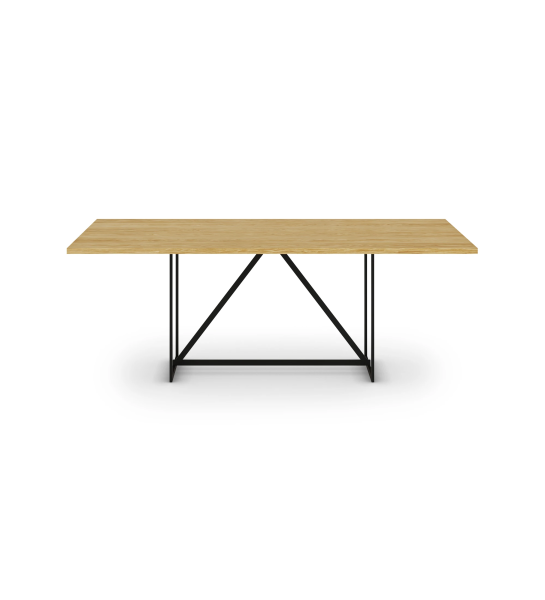 Table de repas rectangulaire Chicago 180 x 100 cm, plateau en chêne naturel, pieds en métal laqué noir.