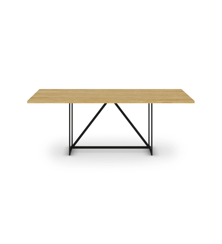 Table de repas rectangulaire avec plateau en chêne naturel et pieds en métal laqué noir