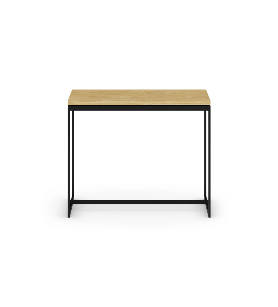 Console simple avec plateau en chêne naturel et pieds en métal laqué noir
