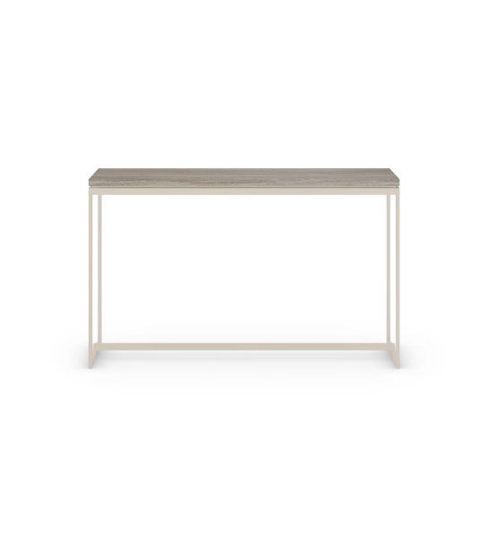 Console simple avec plateau en chêne decapé et pieds en métal laqué perle