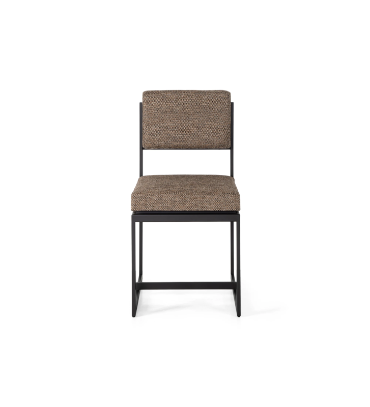 Chair with seat and back upholstered in fabric, with black lacquered metal structure