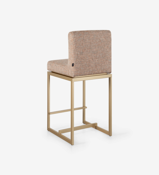 Stool with seat and back upholstered in fabric, with gold lacquered metal structure
