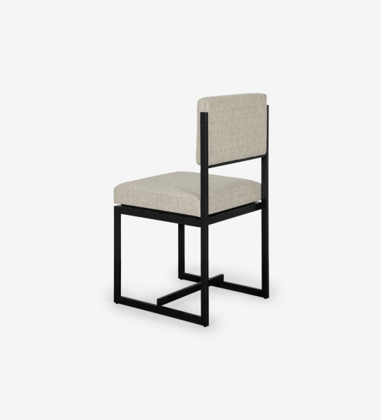Chaise avec assise et dossier recouverts de tissu, avec structure en métal laqué noir