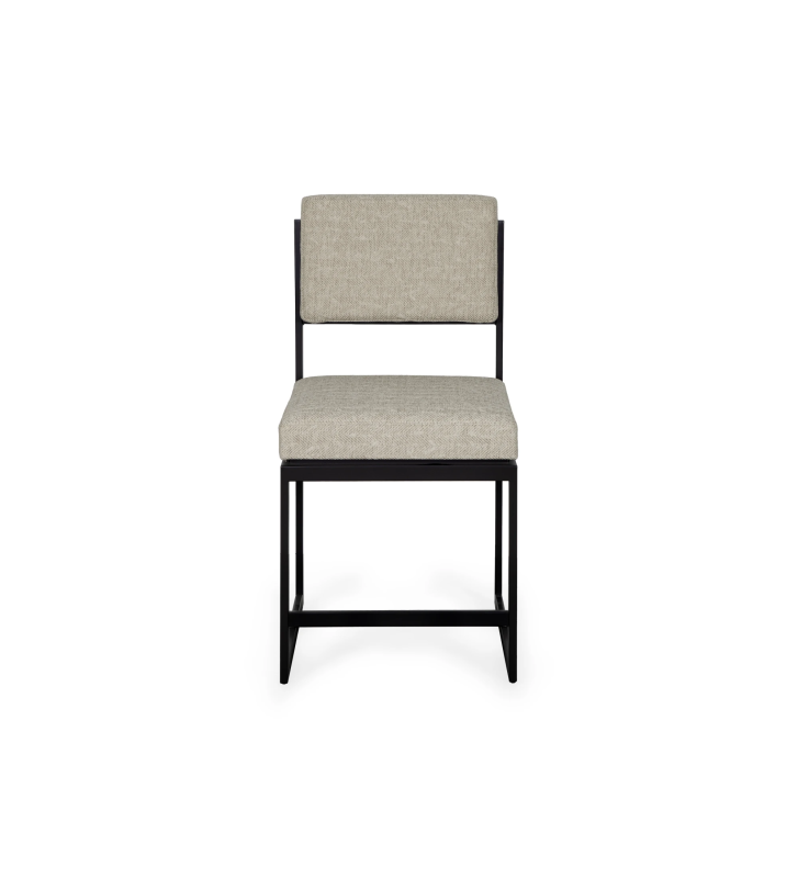 Chair with seat and back upholstered in fabric, with black lacquered metal structure