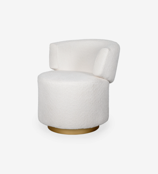 Londres swivel armchair, upholstered in white fabric, gold lacquered baseboard.