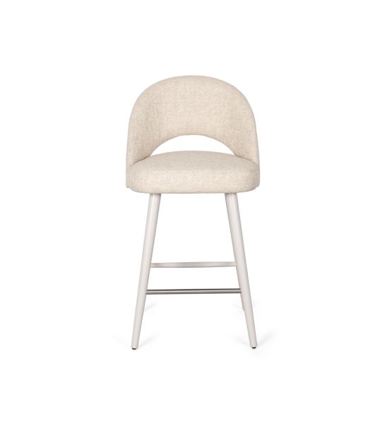Stool with fabric upholstered, with pearl lacquered feet.