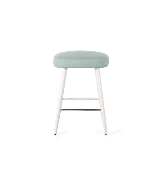 Stool with fabric upholstered, with pearl lacquered feet.