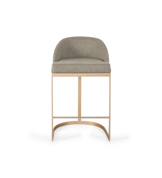 Stool with seat and back upholstered in fabric, with gold lacquered metal structure