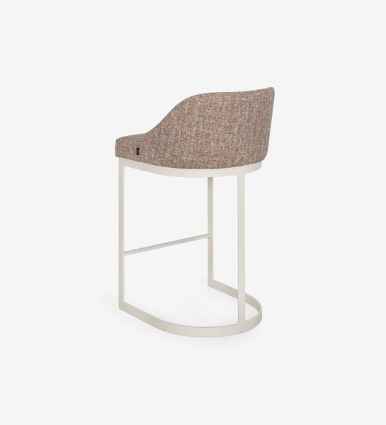 Stool with seat and back upholstered in fabric, with pearl lacquered metal structure