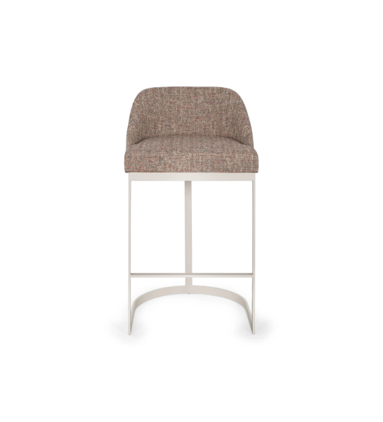 Stool with seat and back upholstered in fabric, with pearl lacquered metal structure