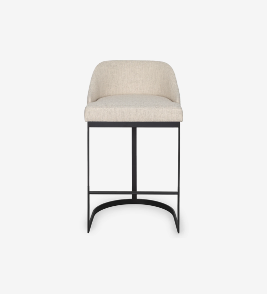 Stool with seat and back upholstered in fabric, black with pearl lacquered metal structure